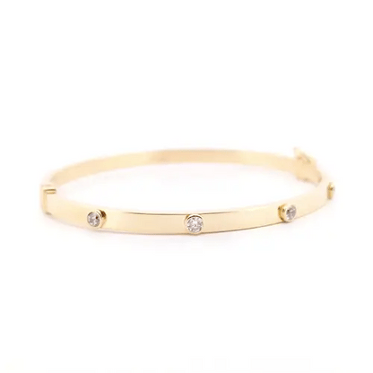 9ct Gold  CZ Hinged Square Tube Eternity Bangle Bracelet - JBG334
