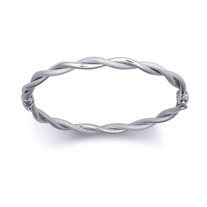 9ct White Gold  Snake Skin Twisted Double 5mm Bangle Bracelet - JBG345