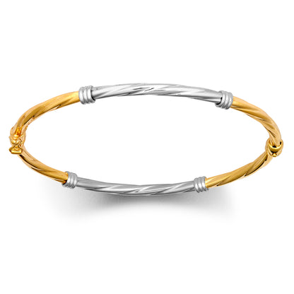 9ct 2-Colour Gold  Half + Half Twisted Collar 3mm Bangle Bracelet - JBG347