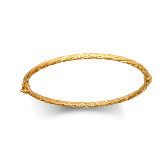 9ct Gold  Snake Skin Mesh Twist Oval Hoop 3mm Bangle Bracelet - JBG348