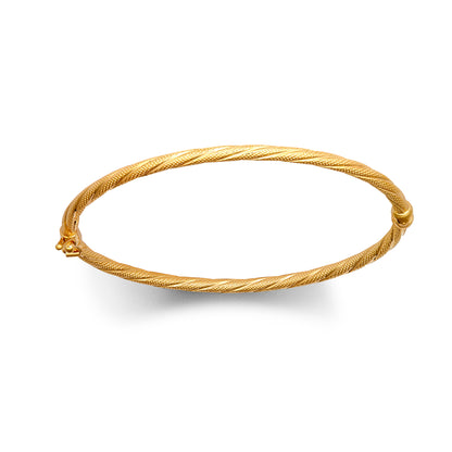 9ct Gold  Snake Skin Mesh Twist Oval Hoop 3mm Bangle Bracelet - JBG348