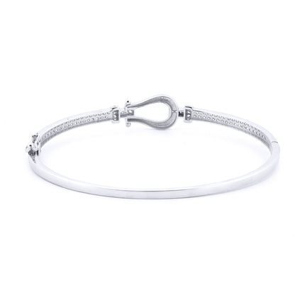 9ct White Gold  CZ Noose Hook Loop Stirrup 3mm Bangle Bracelet - JBG351
