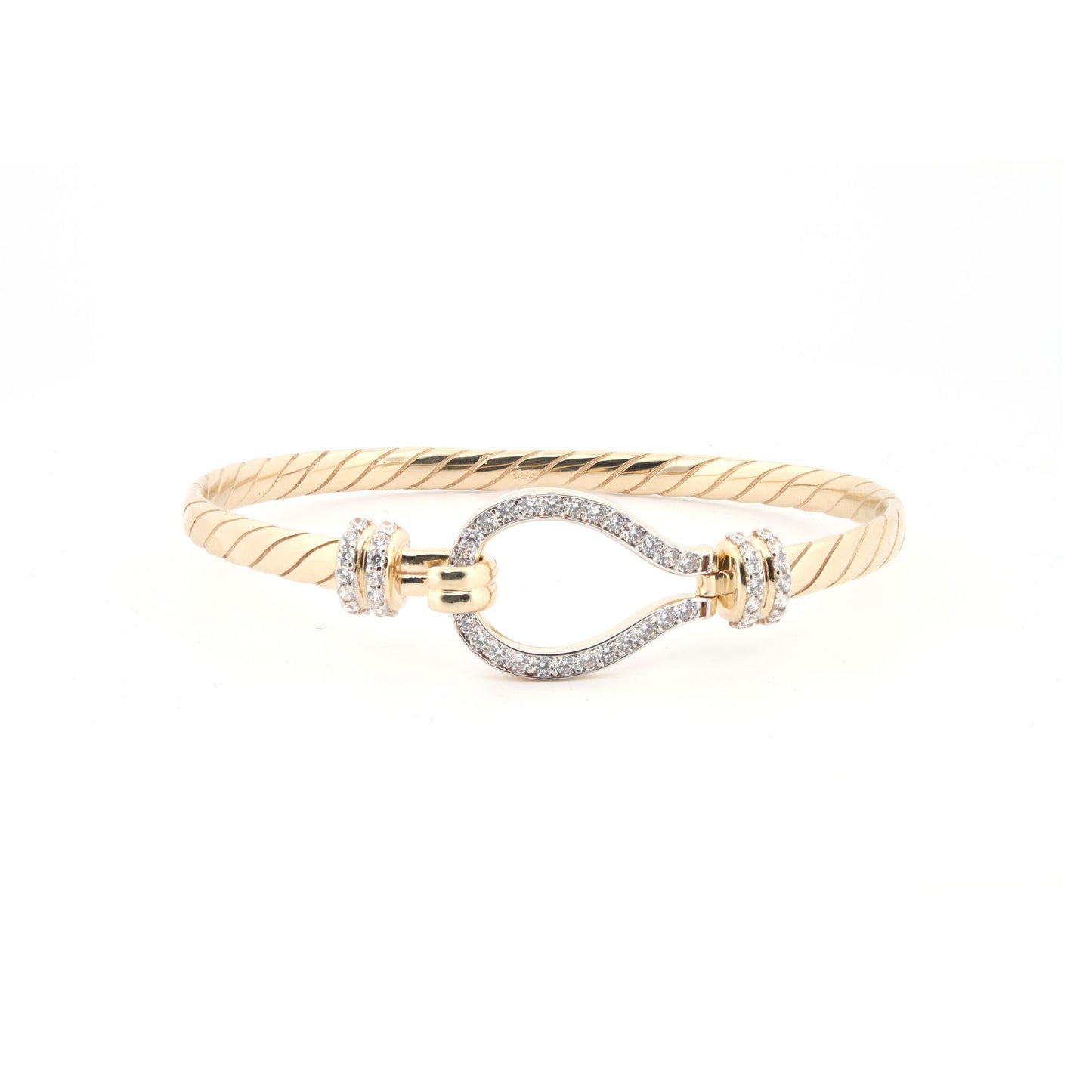 9ct Gold  CZ Hook Noose Rope Loop Stirrup 4mm Bangle Bracelet - JBG356