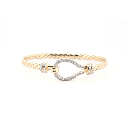 9ct Gold  CZ Hook Noose Rope Loop Stirrup 4mm Bangle Bracelet - JBG356