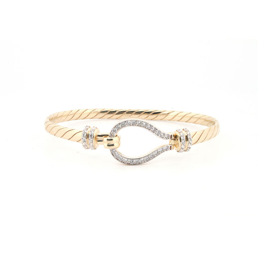 9ct Gold  CZ Hook Noose Rope Loop Stirrup 4mm Bangle Bracelet - JBG356