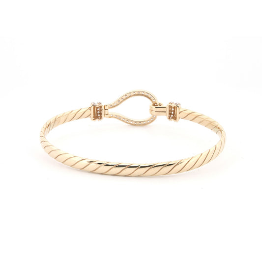 9ct Gold  CZ Hook Noose Rope Loop Stirrup 4mm Bangle Bracelet - JBG356
