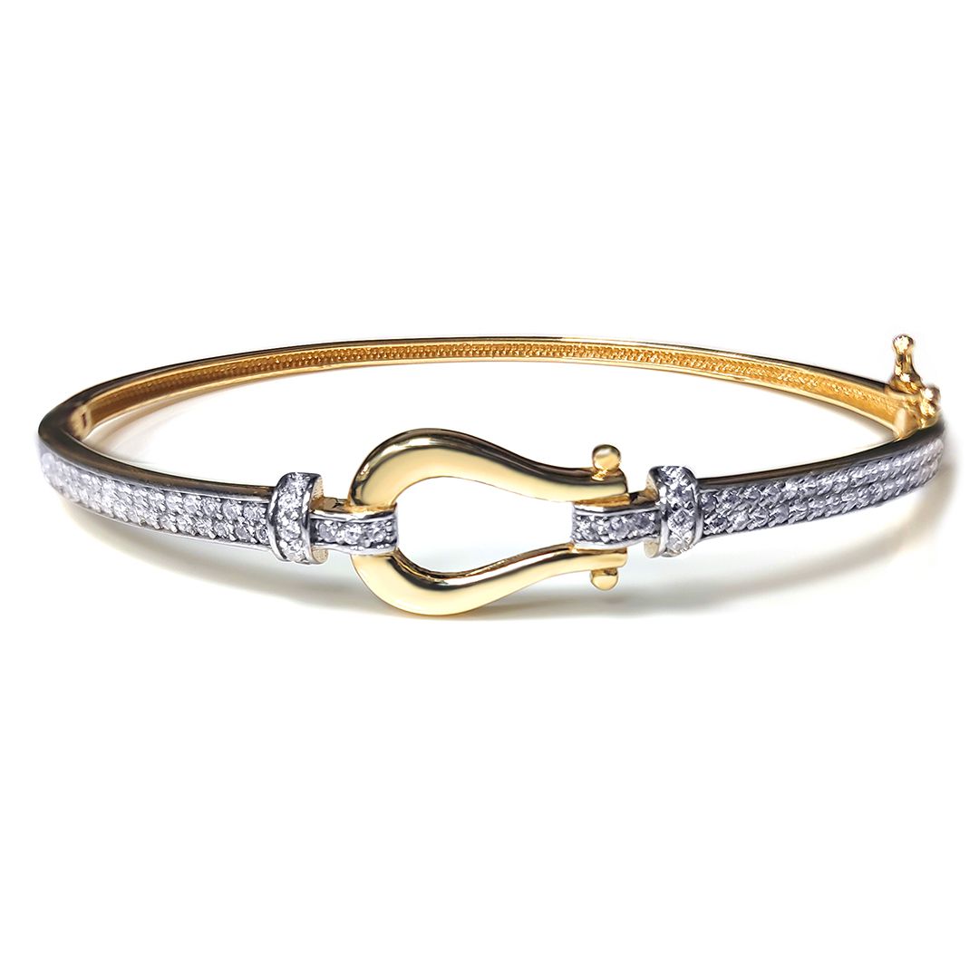 9ct Gold  CZ Noose Hook Loop Stirrup 3mm Bangle Bracelet - JBG357
