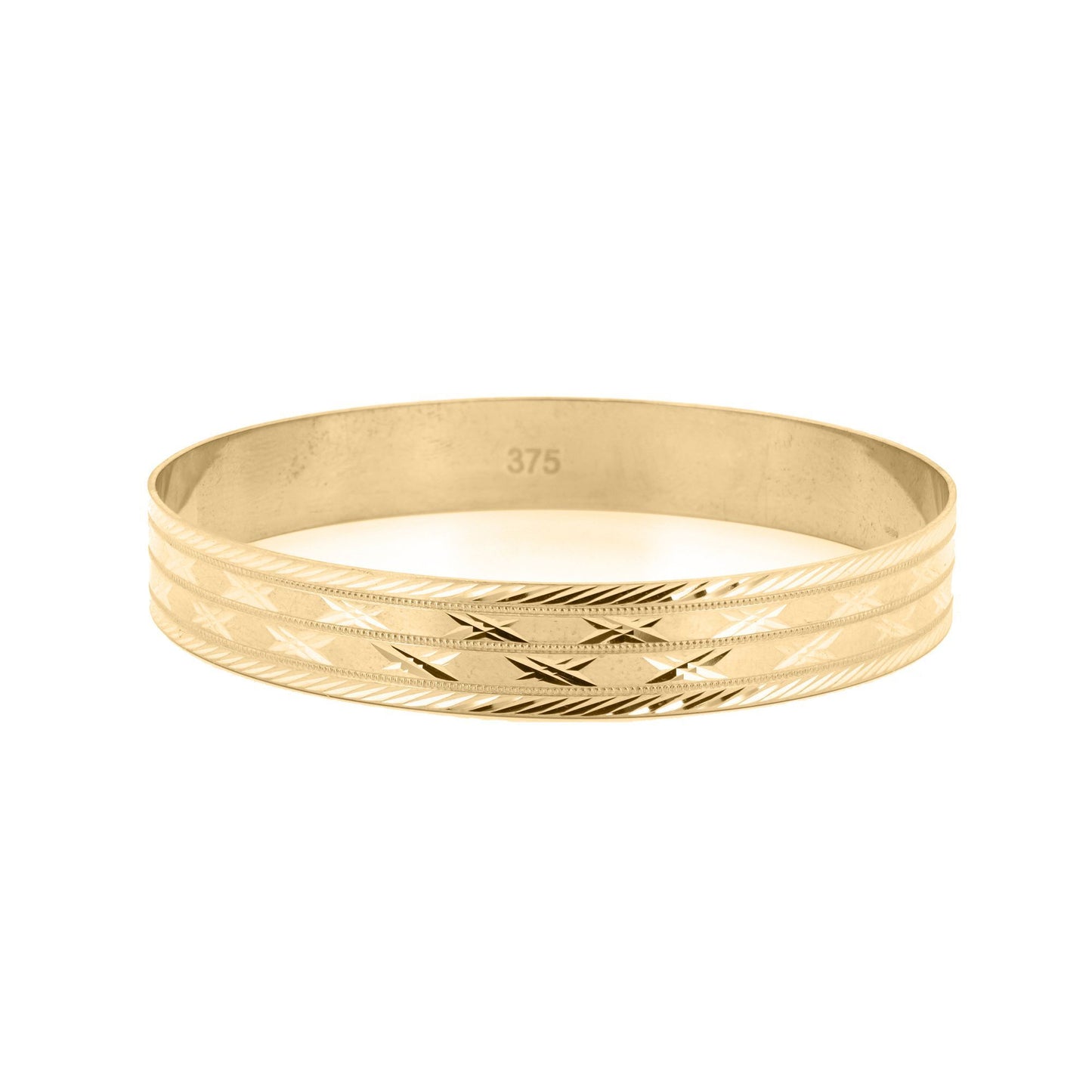 Ladies 9ct Gold  Criss Cross Pattern Slave 10mm Bangle Bracelet - JBG358