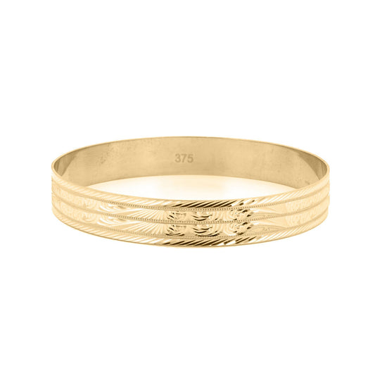 Ladies 9ct Gold  Baroque Filigree Slave 10mm Bangle Bracelet - JBG358