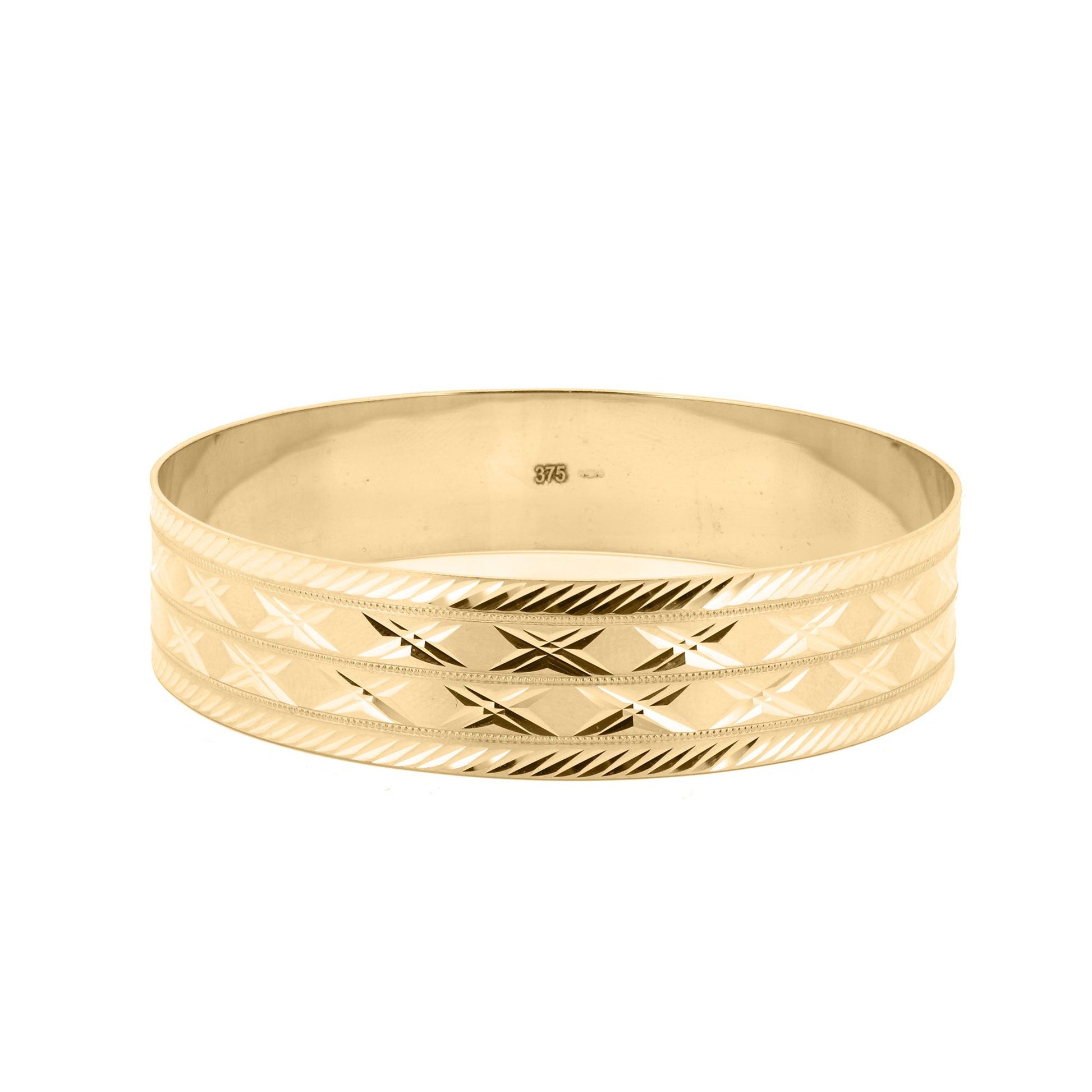 Ladies 9ct Gold  Criss Cross Pattern Slave 15mm Bangle Bracelet - JBG359