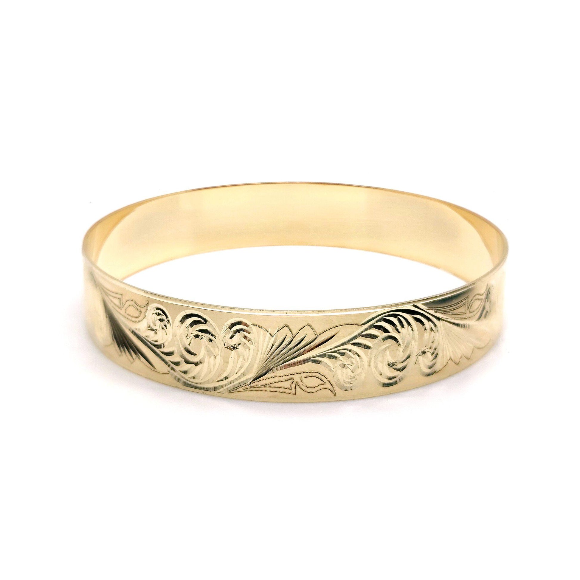 Ladies 9ct Gold  Baroque Filigree Slave 12mm Bangle Bracelet - JBG359