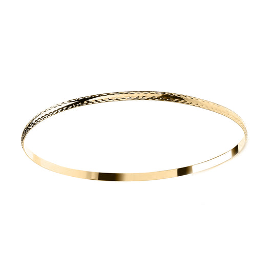 Ladies 9ct Gold D-Shape Diamond-cut Channel 3mm Bangle Bracelet