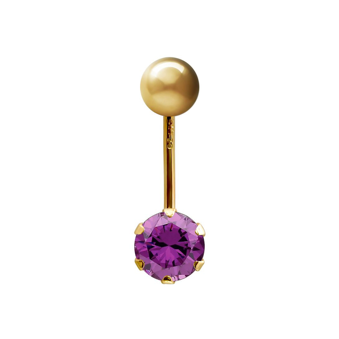 9ct Gold  6mm CZ Solitaire Banana Belly Bar Piercing 10mm Purple - JBJ100