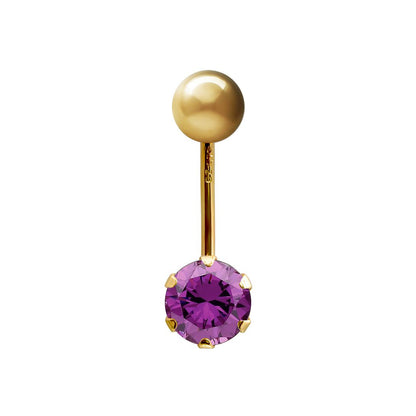 9ct Gold  6mm CZ Solitaire Banana Belly Bar Piercing 10mm Purple - JBJ100