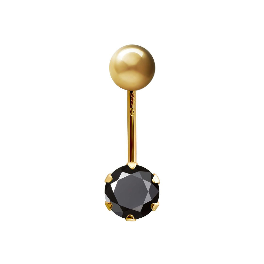 9ct Gold  6mm CZ Solitaire Banana Belly Bar Piercing 10mm Black - JBJ100