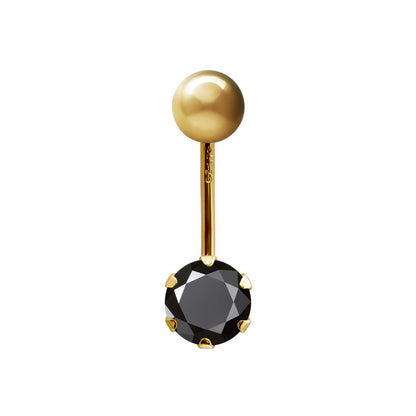 9ct Gold  6mm CZ Solitaire Banana Belly Bar Piercing 10mm Black - JBJ100