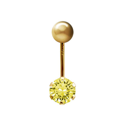 9ct Gold  6mm CZ Solitaire Banana Belly Bar Piercing 10mm Yellow - JBJ100