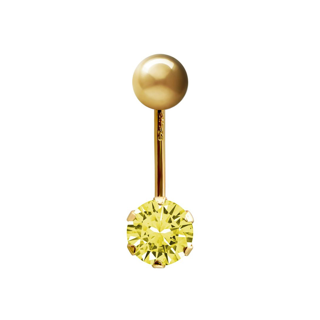 9ct Gold  6mm CZ Solitaire Banana Belly Bar Piercing 10mm Yellow - JBJ100