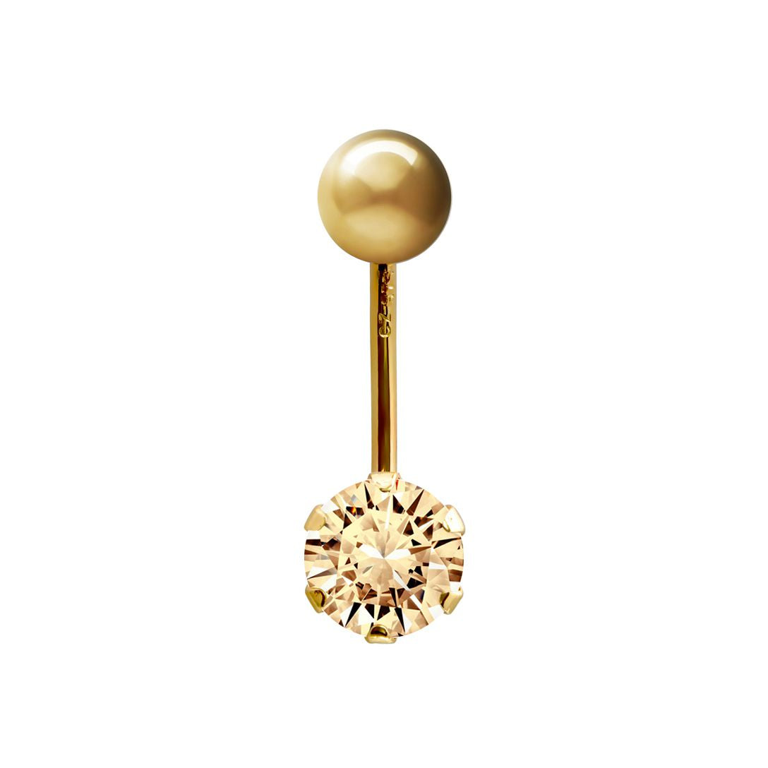 9ct Gold  6mm CZ Solitaire Banana Belly Bar Piercing 10mm Peach - JBJ100