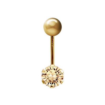9ct Gold  6mm CZ Solitaire Banana Belly Bar Piercing 10mm Peach - JBJ100