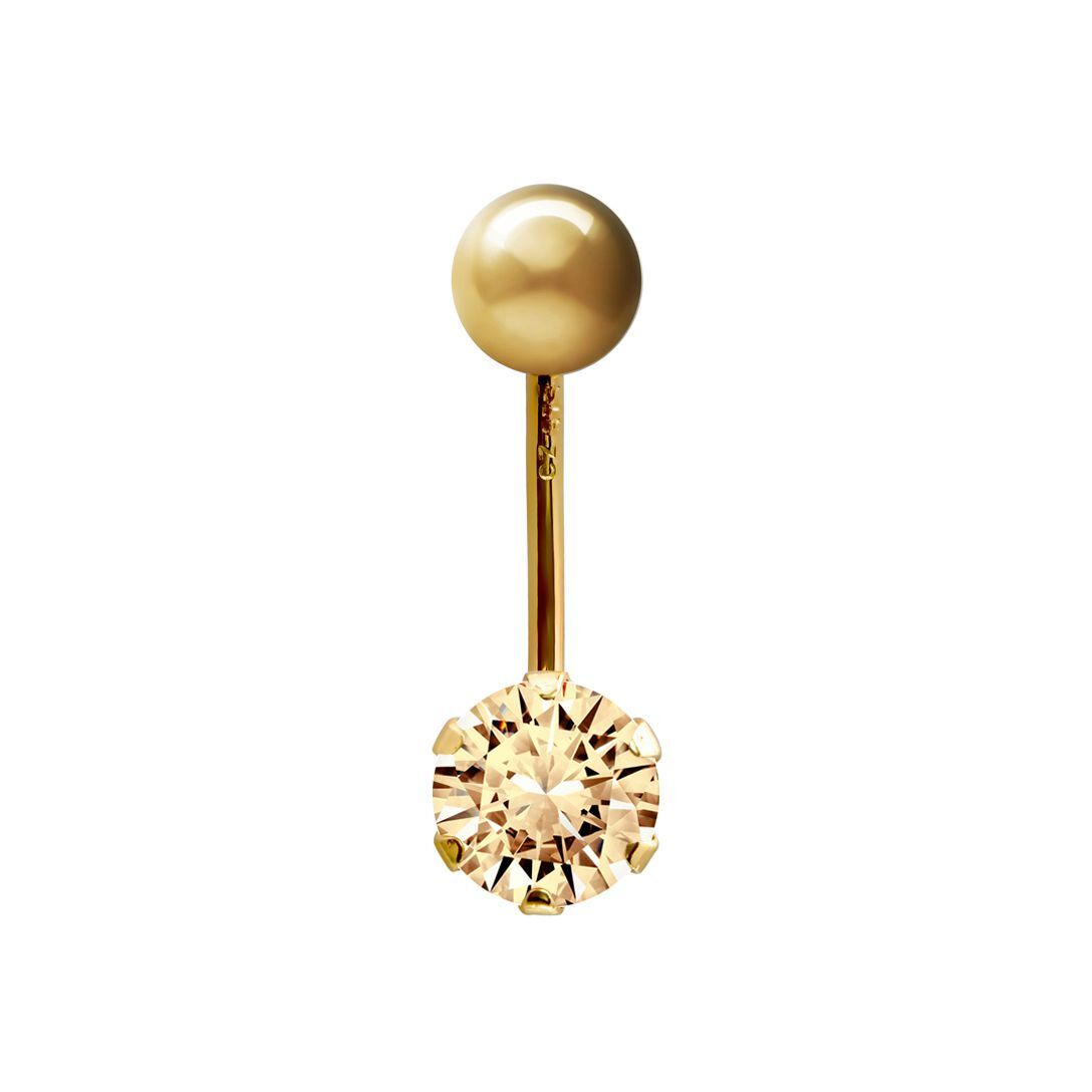 9ct Gold  6mm CZ Solitaire Banana Belly Bar Piercing 10mm Peach - JBJ100