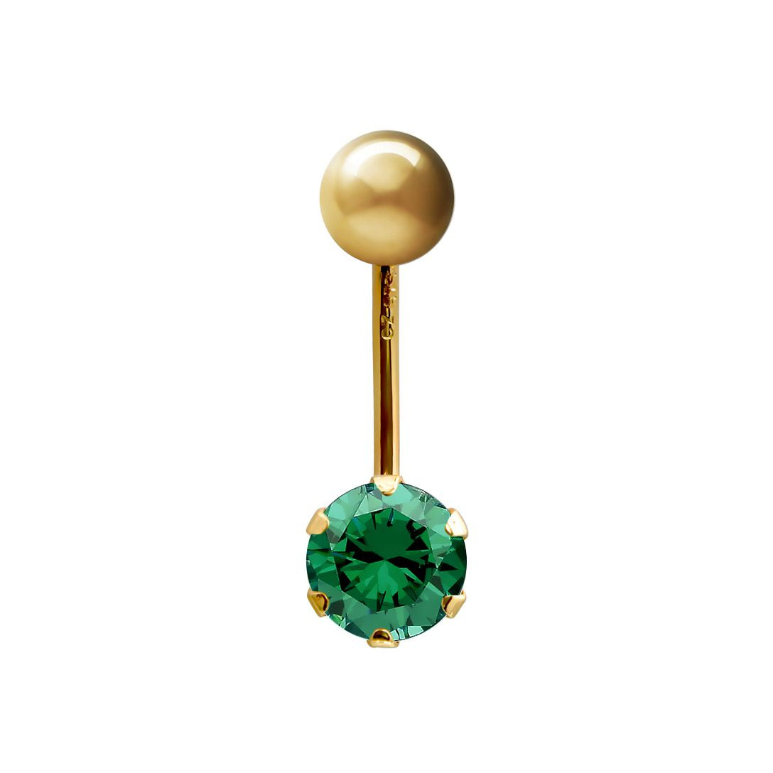 9ct Gold  6mm CZ Solitaire Banana Belly Bar Piercing 10mm Green - JBJ100