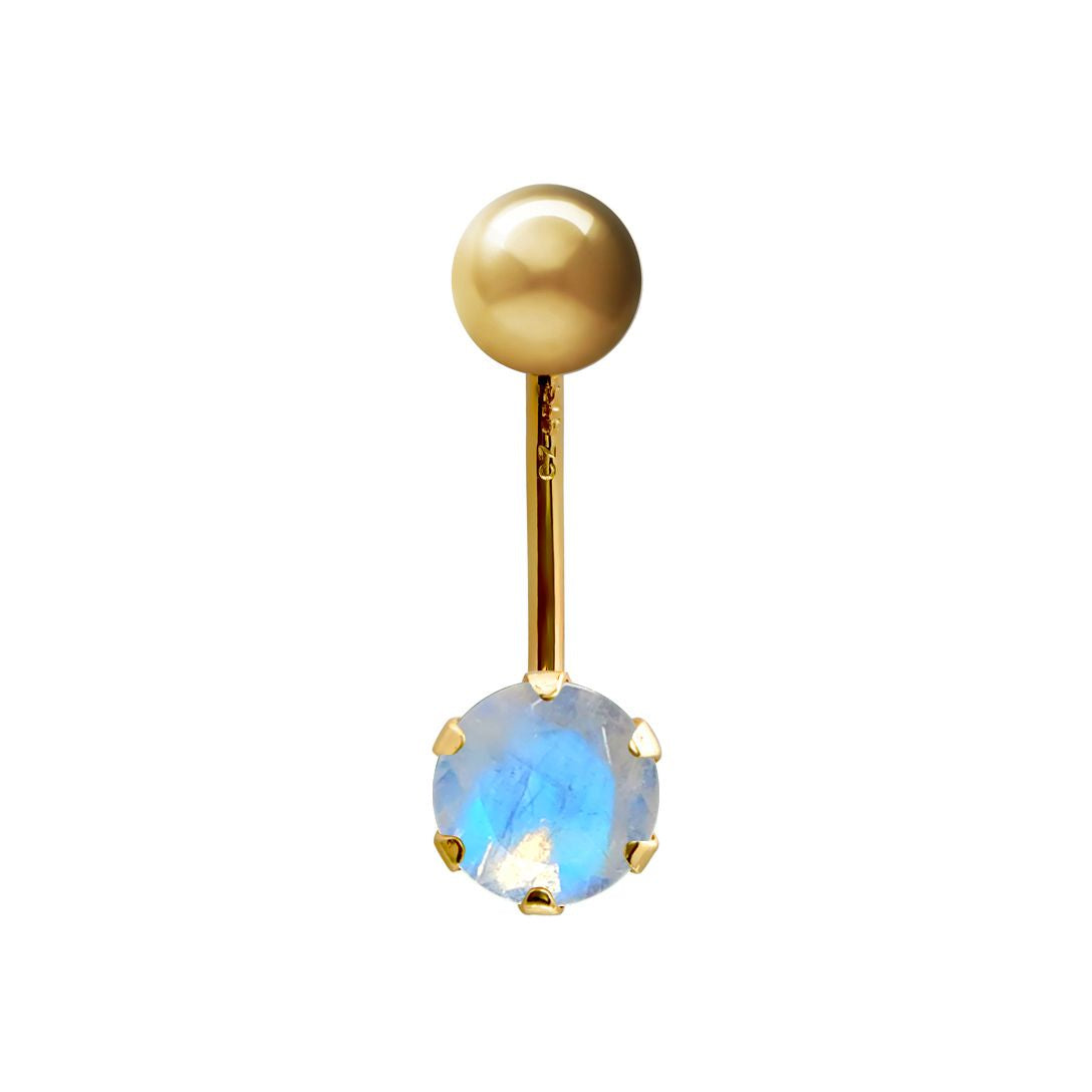 9ct Gold  6mm CZ Solitaire Banana Belly Bar Piercing 10mm Rainbow - JBJ100