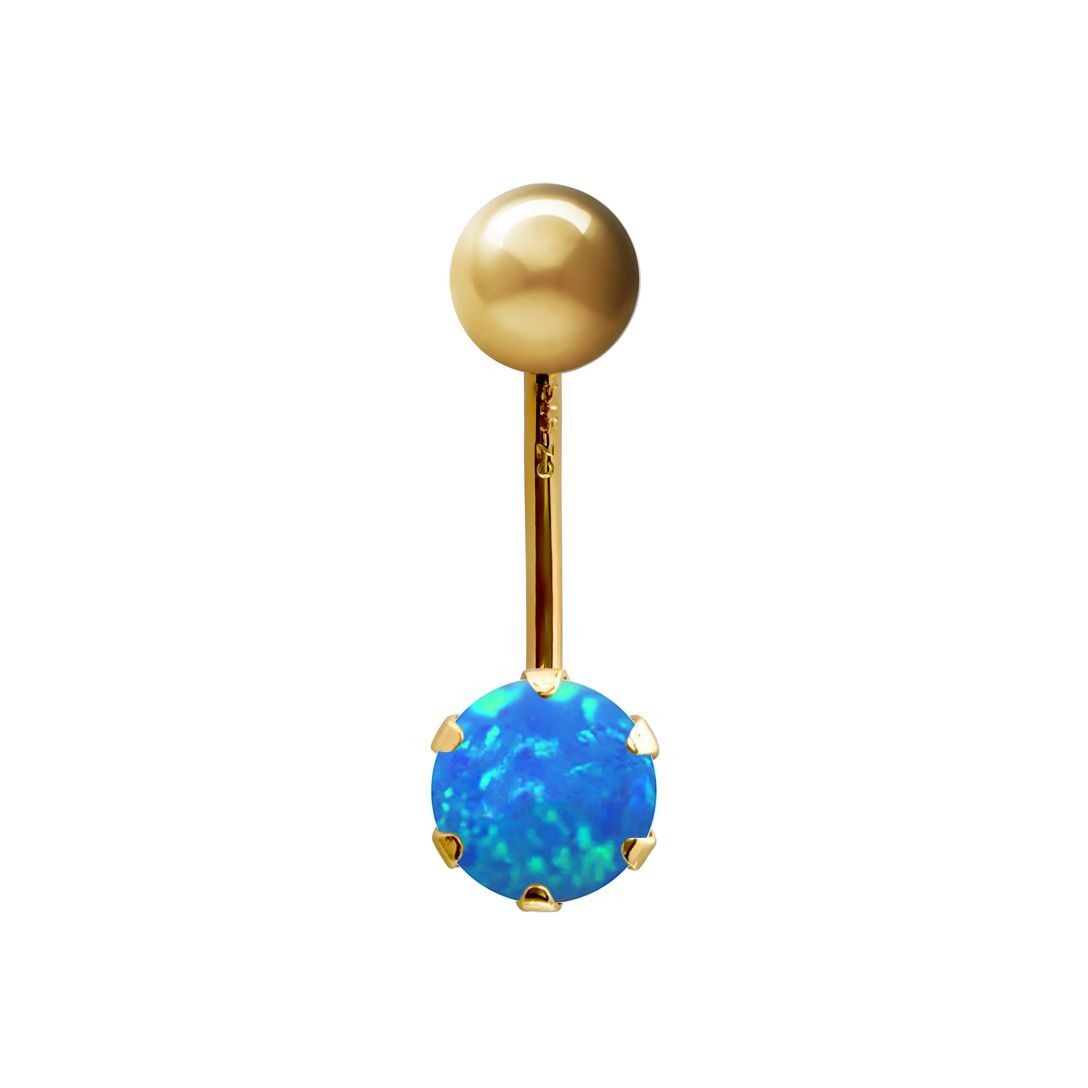 9ct Gold  6mm CZ Solitaire Banana Belly Bar 10mm Blue Iridescent - JBJ100