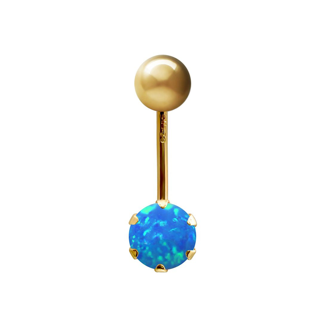 9ct Gold  6mm CZ Solitaire Banana Belly Bar 10mm Blue Iridescent - JBJ100