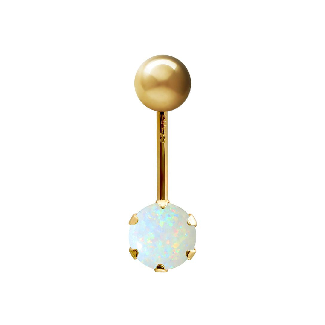 9ct Gold  6mm CZ Solitaire Banana Belly Bar 10mm White Iridescent - JBJ100