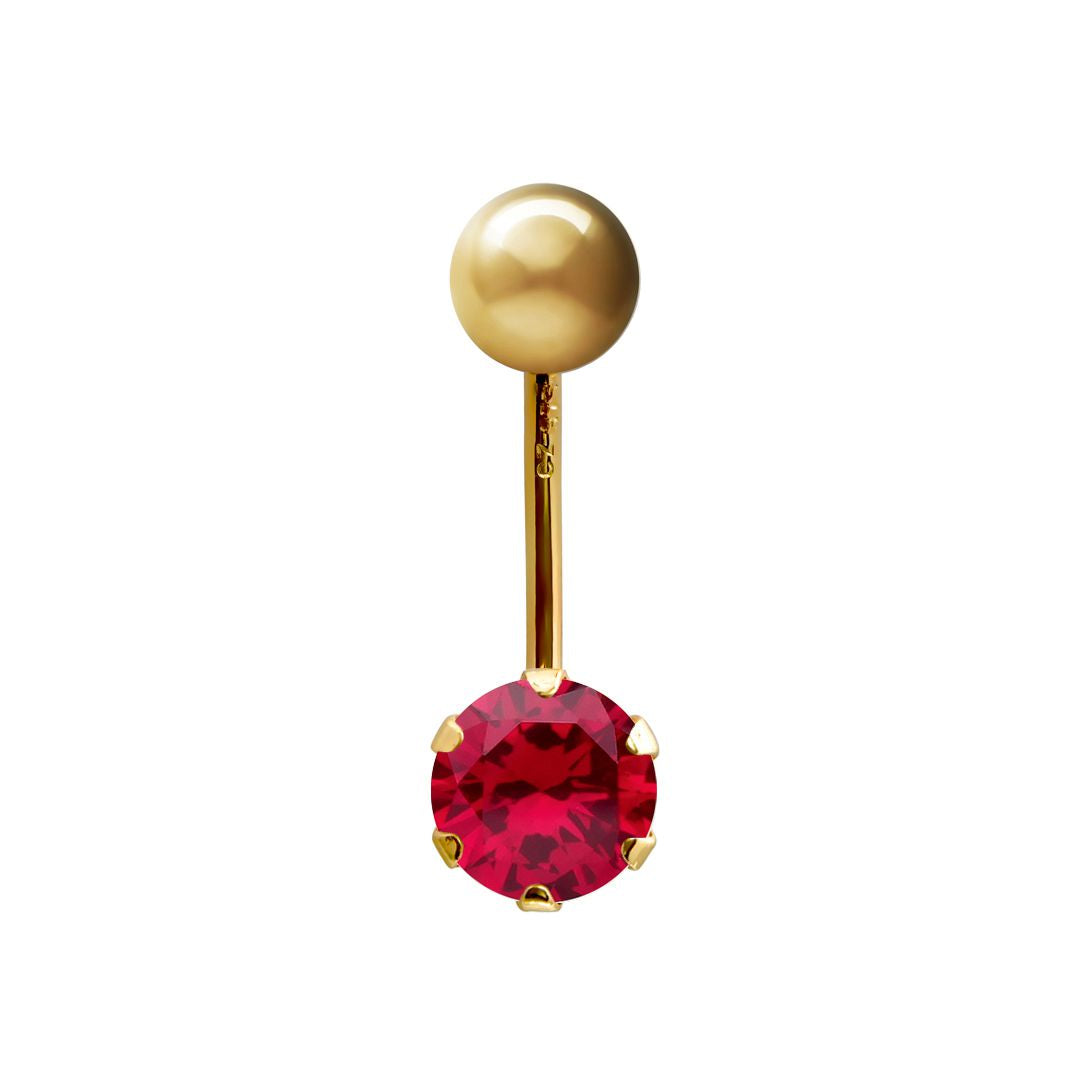 9ct Gold  6mm Opal Solitaire Banana Belly Bar Piercing 10mm Red - JBJ100