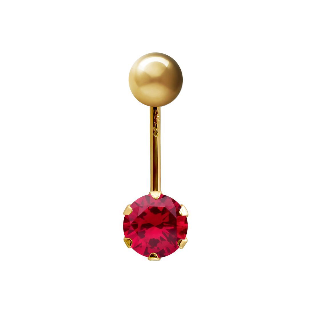 9ct Gold  6mm Opal Solitaire Banana Belly Bar Piercing 10mm Red - JBJ100