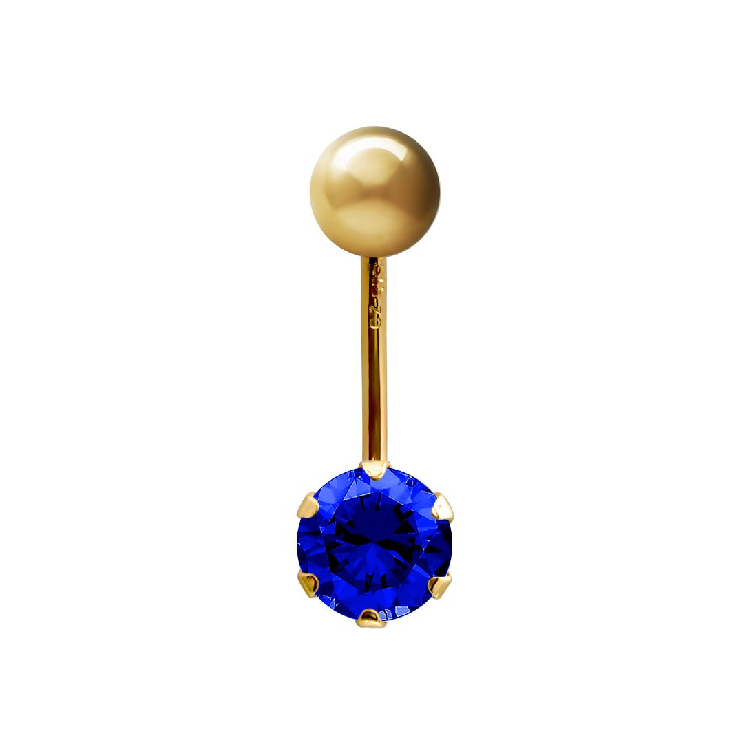 9ct Gold  6mm CZ Solitaire Banana Belly Bar Piercing 10mm Blue - JBJ100
