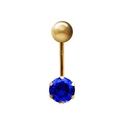 9ct Gold  6mm CZ Solitaire Banana Belly Bar Piercing 10mm Blue - JBJ100