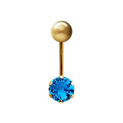 9ct Gold  6mm CZ Solitaire Banana Belly Bar Piercing 10mm Swiss Blue - JBJ100