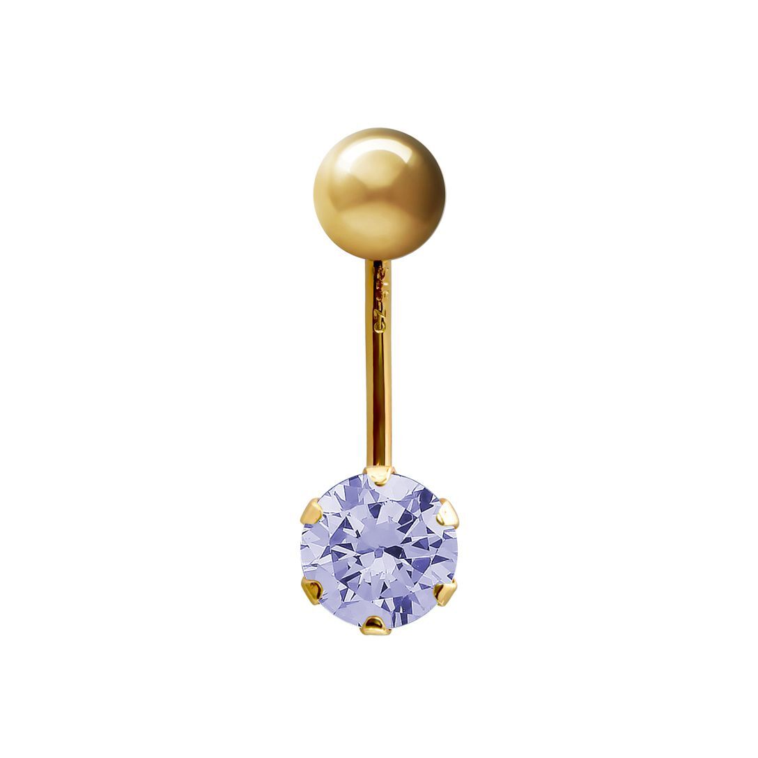 9ct Gold  6mm CZ Solitaire Banana Belly Bar Piercing 10mm Lilac - JBJ100