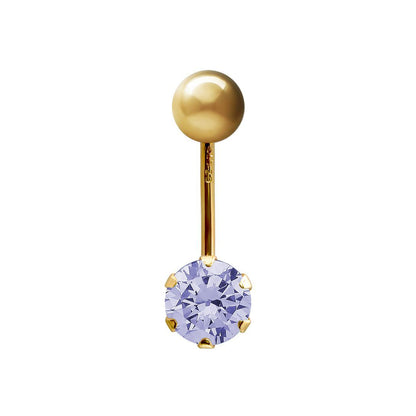 9ct Gold  6mm CZ Solitaire Banana Belly Bar Piercing 10mm Lilac - JBJ100