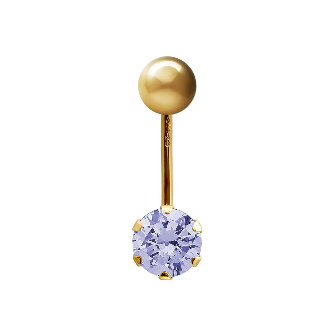 9ct Gold  6mm CZ Solitaire Banana Belly Bar Piercing 10mm Lilac - JBJ100