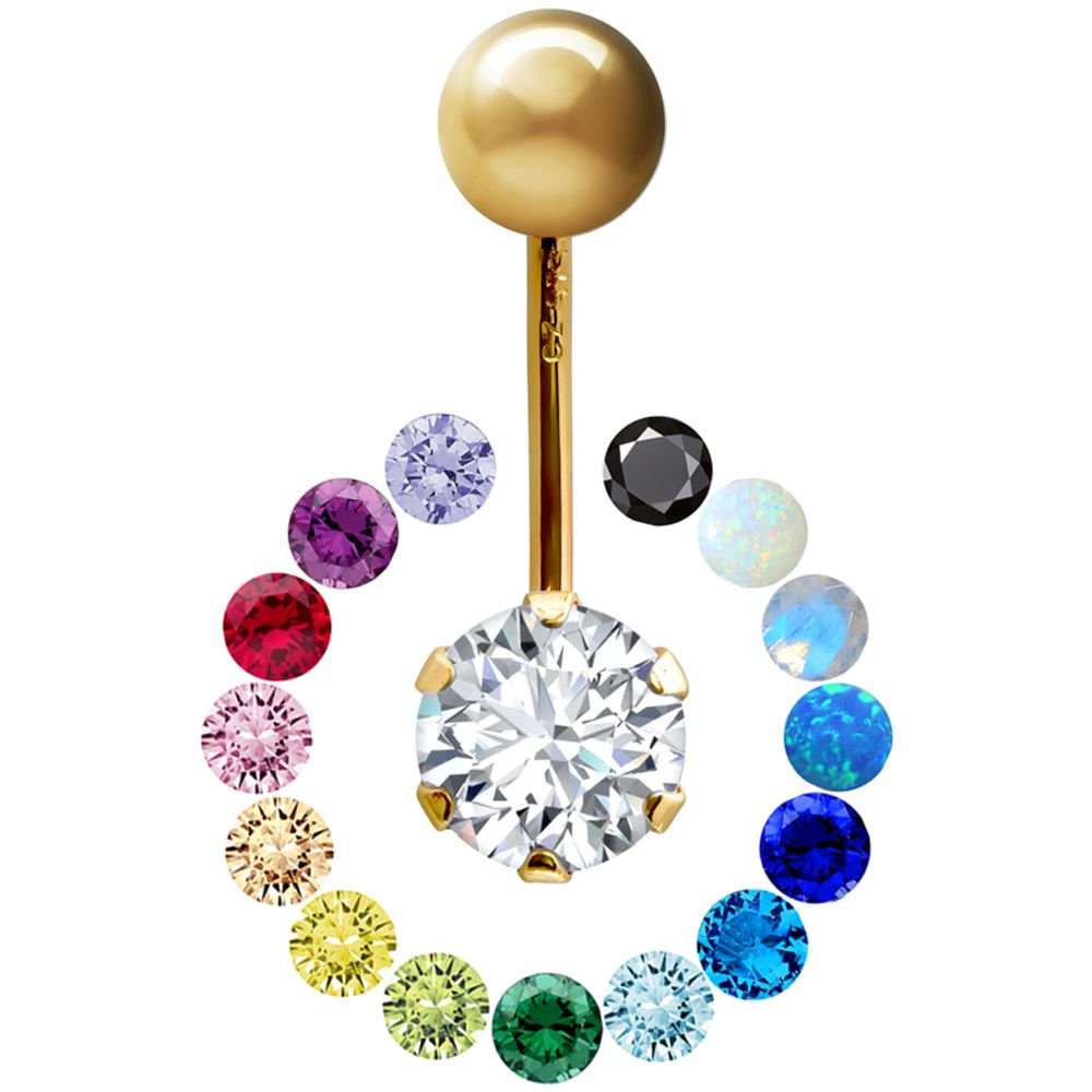 9ct Gold  6mm CZ Solitaire Banana Belly Bar Piercing 10mm - JBJ100