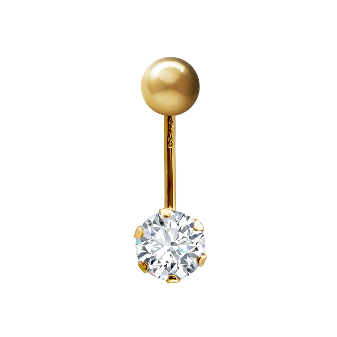 9ct Gold  CZ Solitaire Claw Set Banana Belly Bar, 10mm - JBJ100