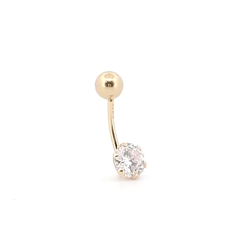 9ct Gold  CZ Solitaire Claw Set Banana Belly Bar, 10mm - JBJ100