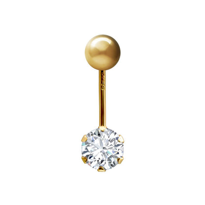 9ct Gold  6mm CZ Solitaire Banana Belly Bar Piercing 10mm - JBJ100