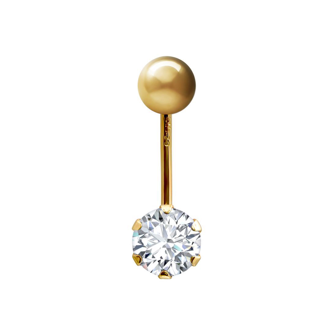 9ct Gold  6mm CZ Solitaire Banana Belly Bar Piercing 10mm - JBJ100
