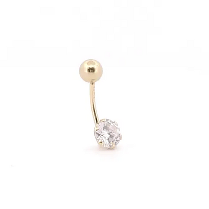 9ct Gold  6mm CZ Solitaire Banana Belly Bar Piercing 10mm - JBJ100