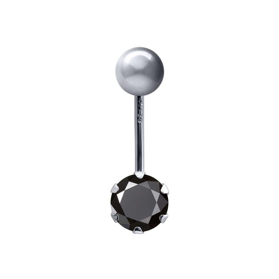 9ct White Gold  6mm CZ Solitaire Banana Belly Bar 10mm Black - JBJ101