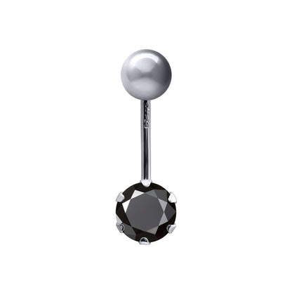 9ct White Gold  6mm CZ Solitaire Banana Belly Bar 10mm Black - JBJ101