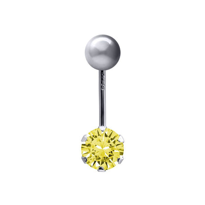 9ct White Gold  6mm CZ Solitaire Banana Belly Bar Piercing 10mm Yellow - JBJ101