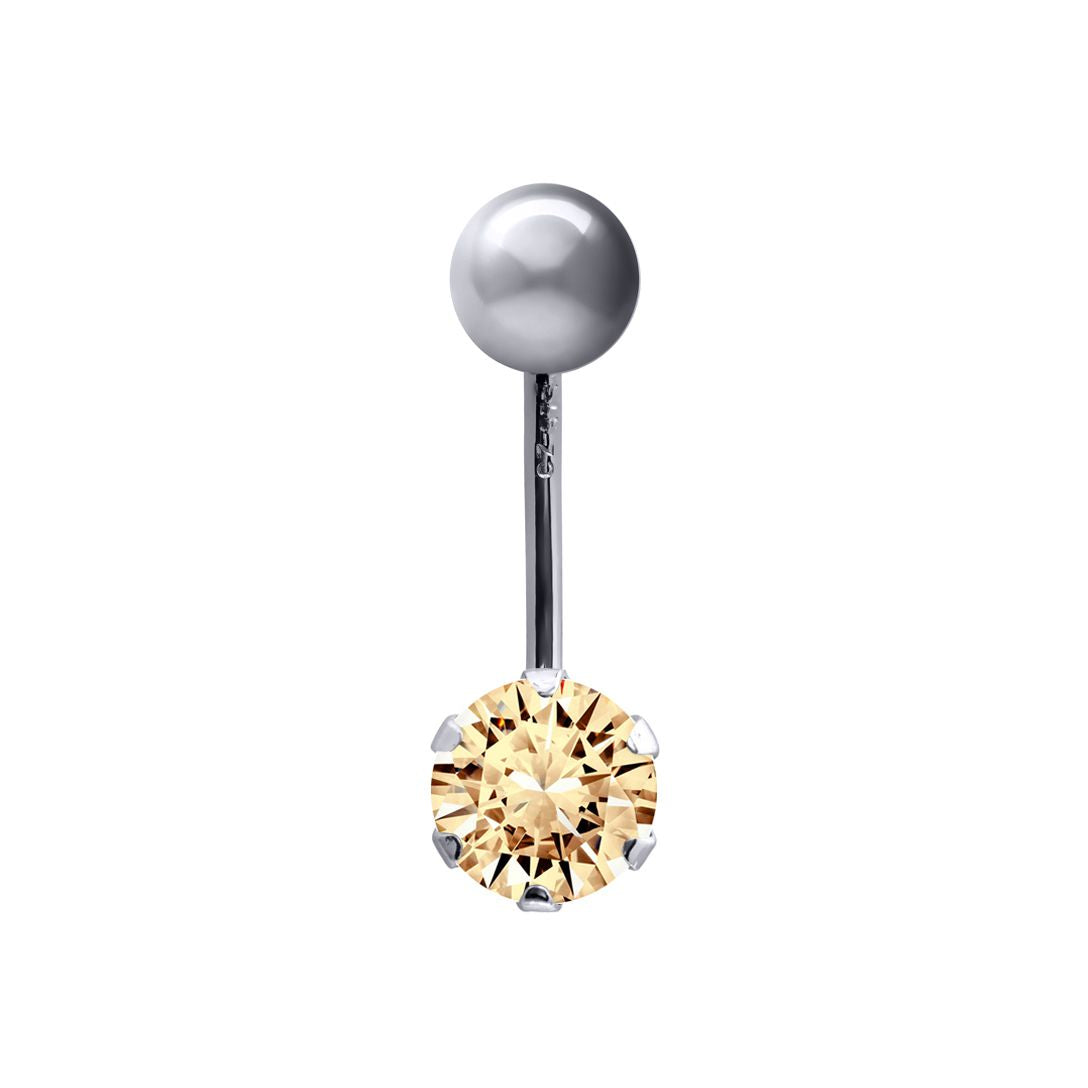 9ct White Gold  6mm CZ Solitaire Banana Belly Bar 10mm Peach - JBJ101