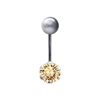 9ct White Gold  6mm CZ Solitaire Banana Belly Bar Piercing 10mm Peach - JBJ101