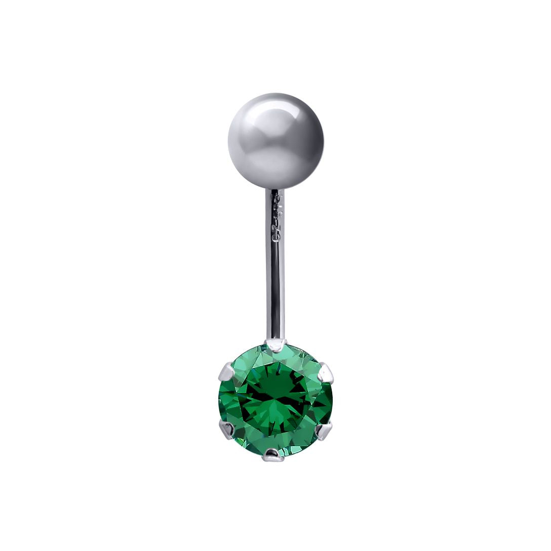 9ct White Gold  6mm CZ Solitaire Banana Belly Bar 10mm Green - JBJ101